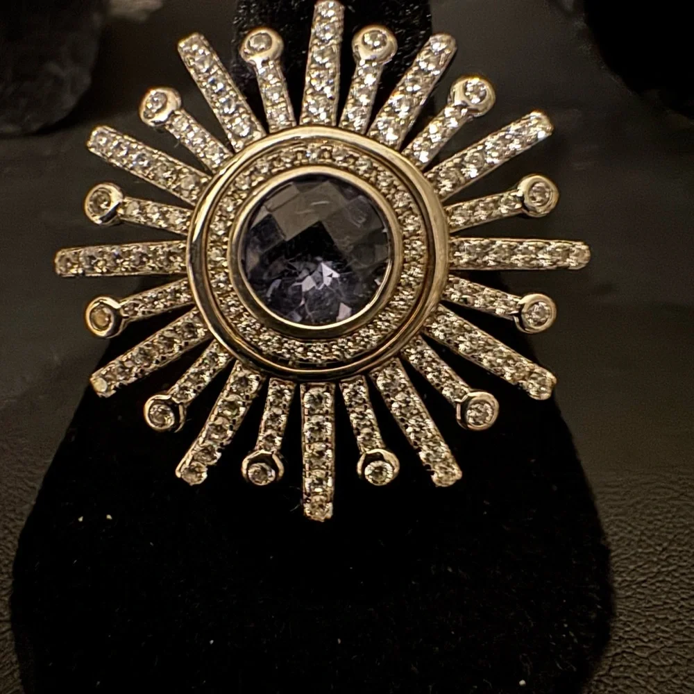 Elegant sterling Silver and Purple amethyst Sunburst‎ Ring